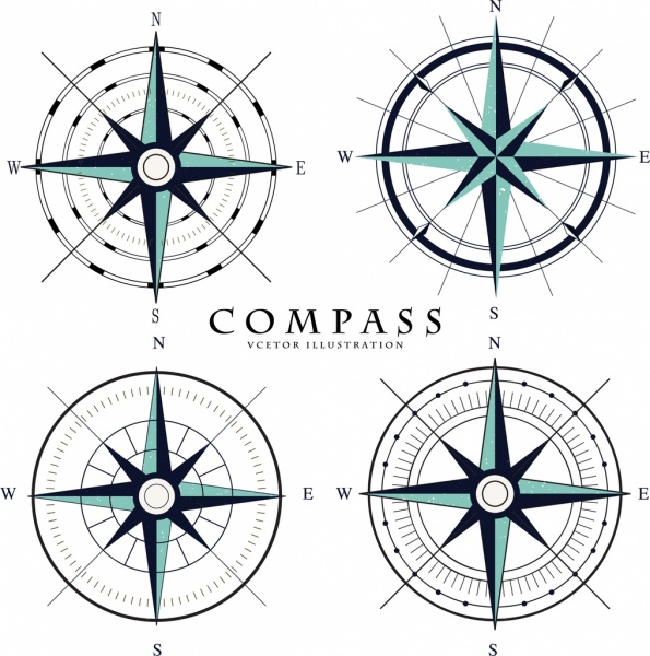 cercle de plats décoration collecte des icônes compass