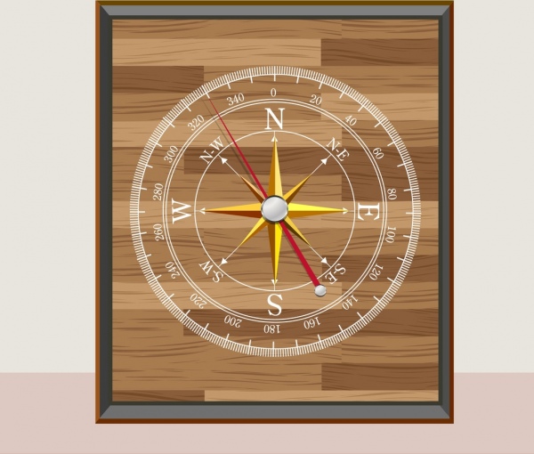 Kompas dekorasi kayu realistis desain lukisan