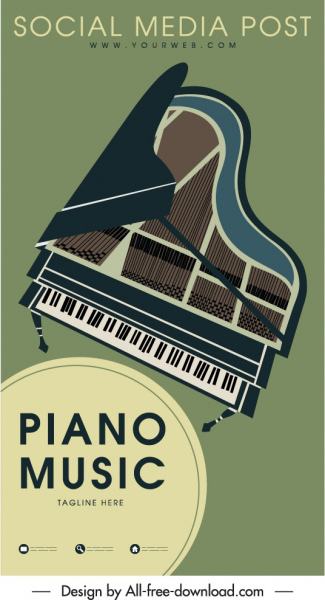 konser iklan banner piano sketsa desain retro