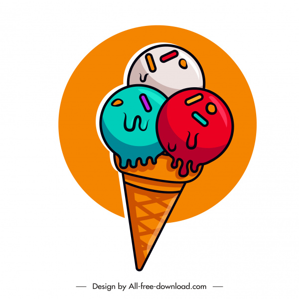ícone sorvete cone colorido clássico plano