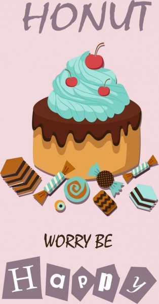 Süßwaren Hintergrund Sahnetorte Bonbons Icons mehrfarbiges Design