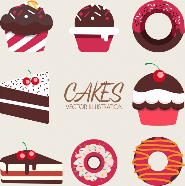 Süßwaren Hintergrund Sahnetorten Kuchen Icons Dekor