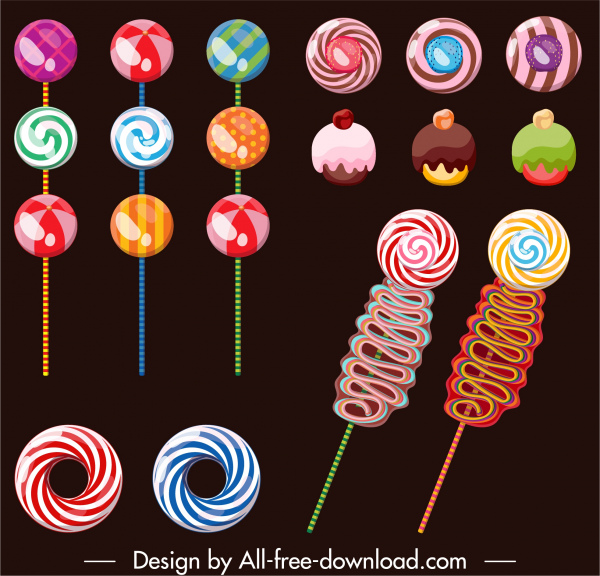 Süßwaren-Design-Elemente bunte Süßigkeiten Formen Skizze