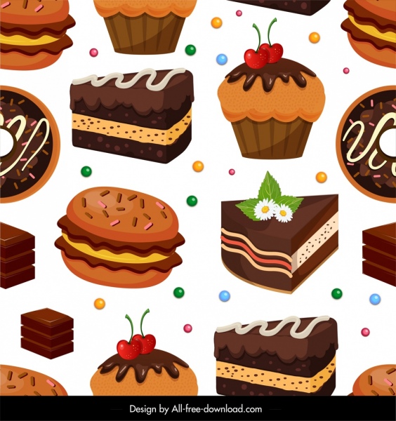 padrão de confeitaria colorido bolos 3d chocolates decoração