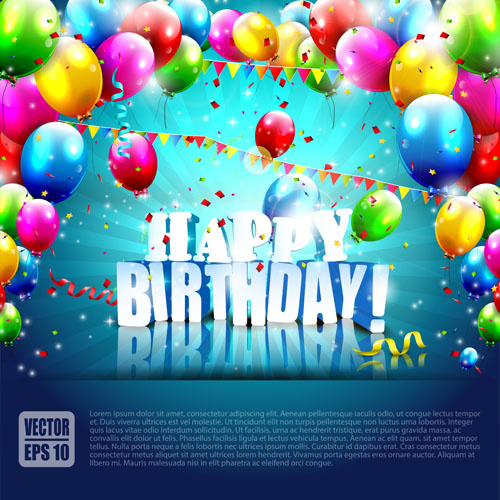 confetti dan balon warna-warni ulang tahun latar belakang vektor