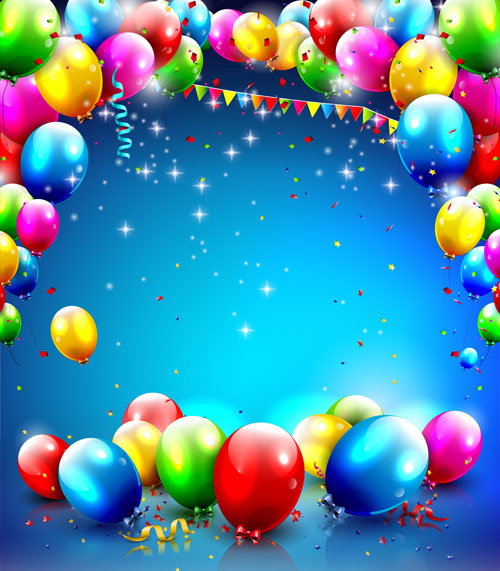 coriandoli e palloncini colorati compleanno sfondo vettore
