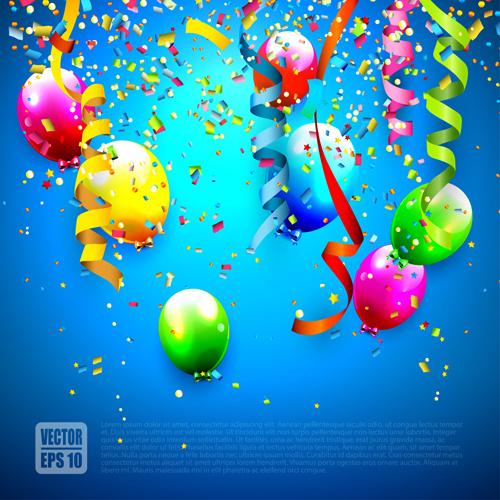 confeti y globos coloridos cumpleaños fondo vector