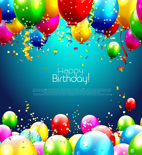 confetti dan balon warna-warni ulang tahun latar belakang vektor