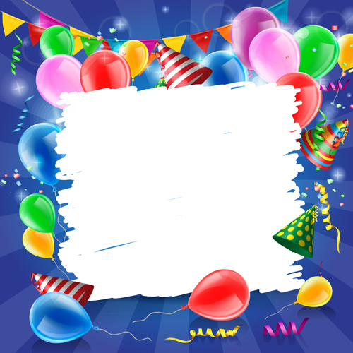 confetti dengan latar belakang ulang tahun balon berwarna
