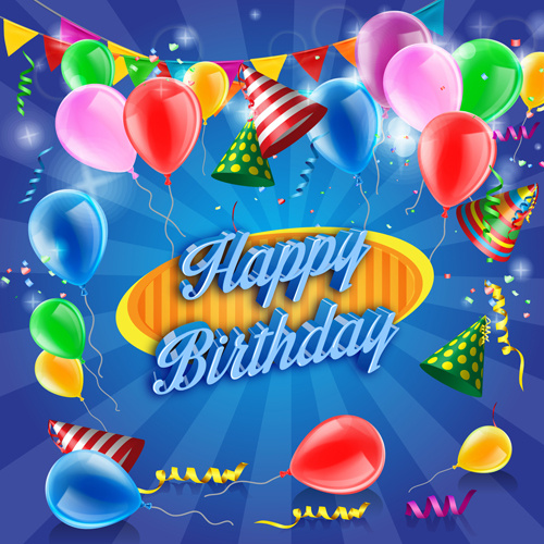 конфетти с цветными шарами дня рождения фон