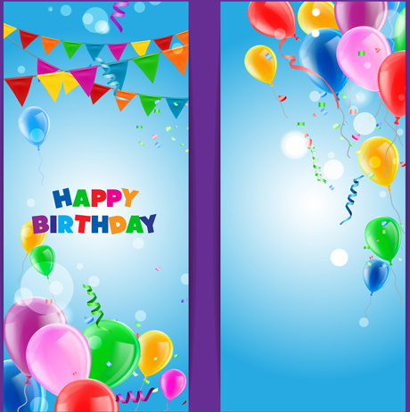 confete com vetor de banner de aniversário balões coloridos