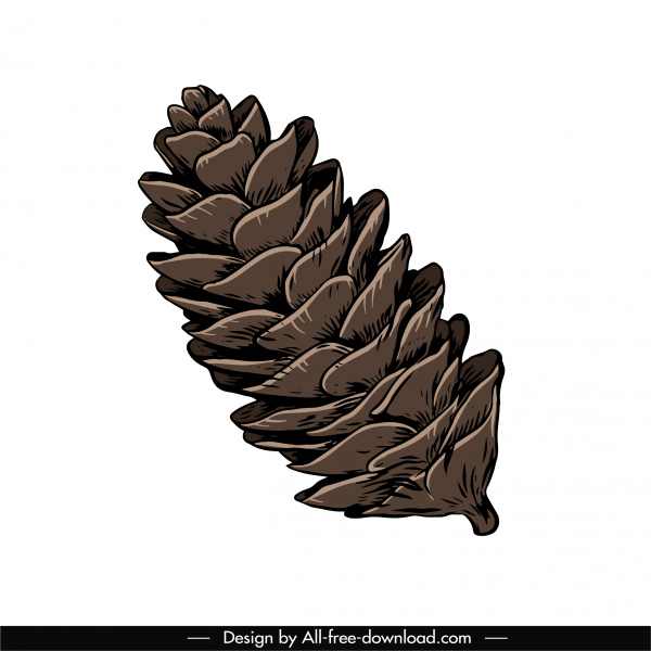 ikon kerucut pinus conifer handdrawn sketsa berwarna retro