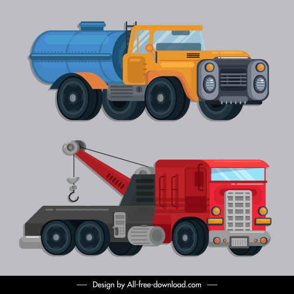 vehículos de construcción iconos de la grúa móvil camión cisterna