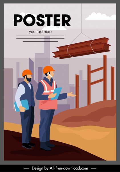 Construction Work Poster Site Activity Sketch Cartoon Design-vector Cartoon-free  Vector Free Download