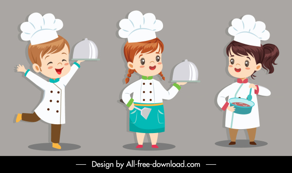 icônes de cuisine mignon enfants croquis personnages de dessins animés