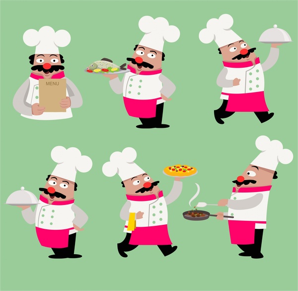 ilustração de ícones do cozinheiro em várias poses