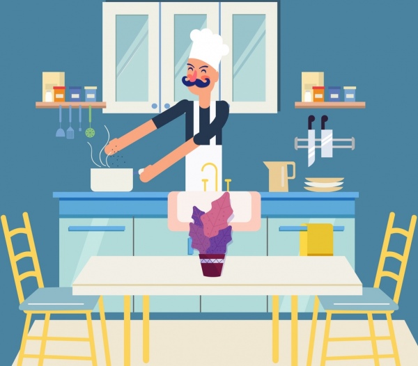 厨师工作背景彩色卡通设计