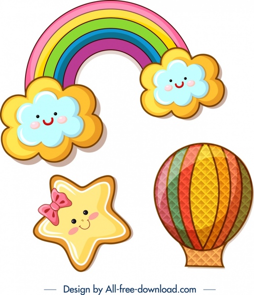 Cookies design Vorlagen Wolke Regenbogen Sterne Ballon Symbole