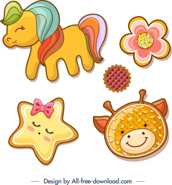 cookies ícones coloridos bonitos formas planas
