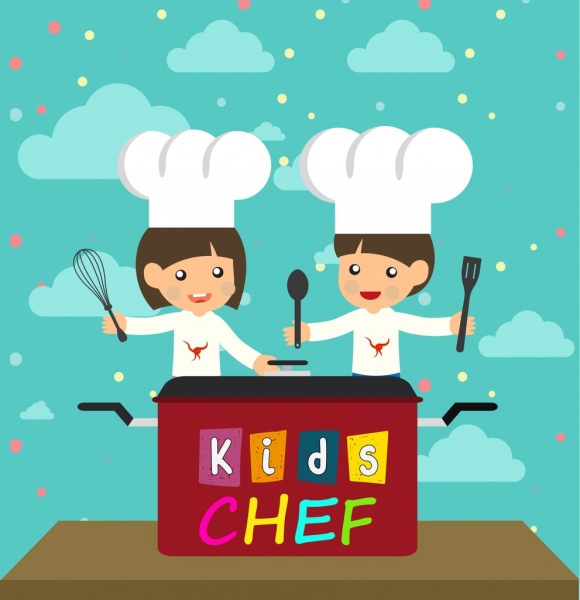 memasak latar belakang anak-anak mempersiapkan makanan kitchenwares ikon