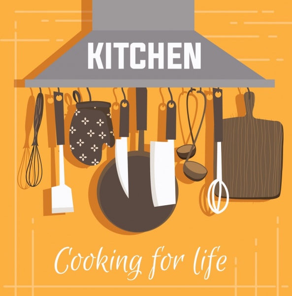 الطبخ الديكور أيقونات أدوات المطبخ لافتة