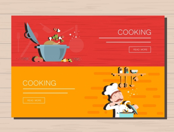 Bandeira de cozinha define kitchenwares estilo de ícones da decoração webpage