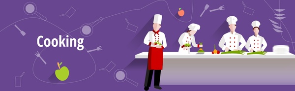 ilustração conceito de cozinha com chef de trabalho e cozinheiros