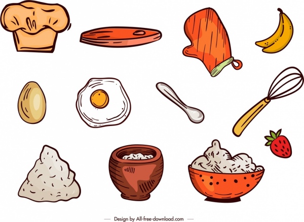 элементы дизайна приготовления пищи цветные классические иконки handdrawn