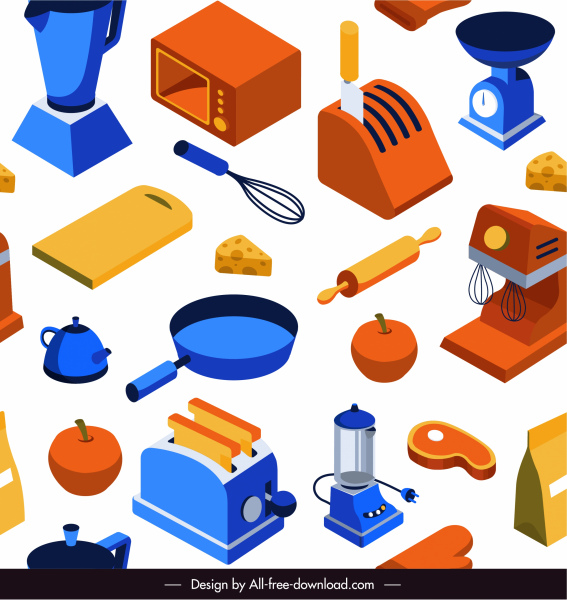 elementos de design de cozinha coloridos 3d esboço