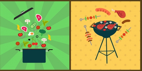 cozinha design elementos comida panela churrasco ícones