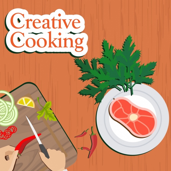 Promoción banner utensilios de cocina cocina carne iconos ornamento