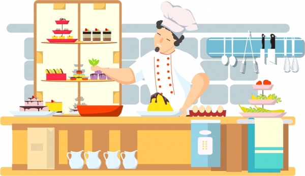 Cooking Work Background Chef Kitchen Icons Cartoon Character-vector Cartoon-free  Vector Free Download