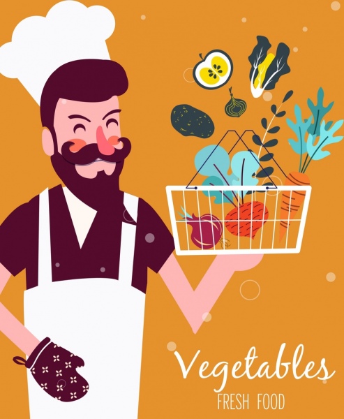 Hintergrund Kocharbeit Koch Gemüsekorb Symbole