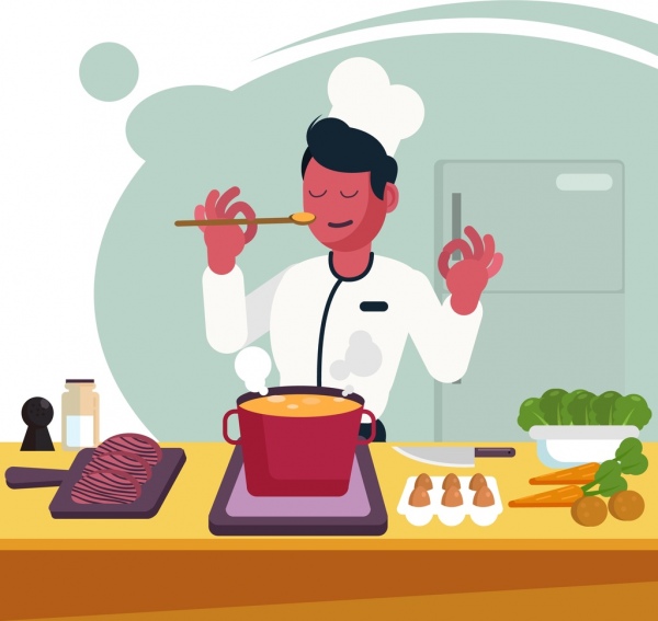Kocharbeit Hintergrund männlich kochen Essen Ikonen