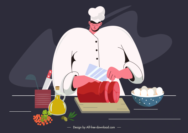 Kochen Arbeit Malerei Mann Vorbereitung Lebensmittelskizze