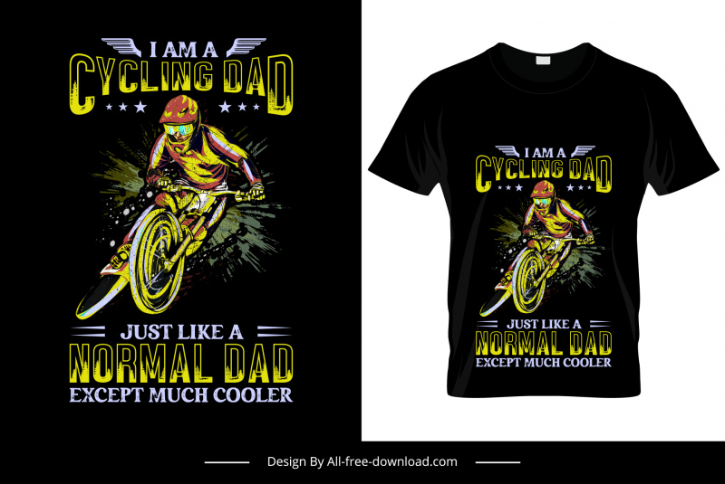 멋진 사이클링 아빠 티셔츠 템플릿 동적 만화 어두운 디자인