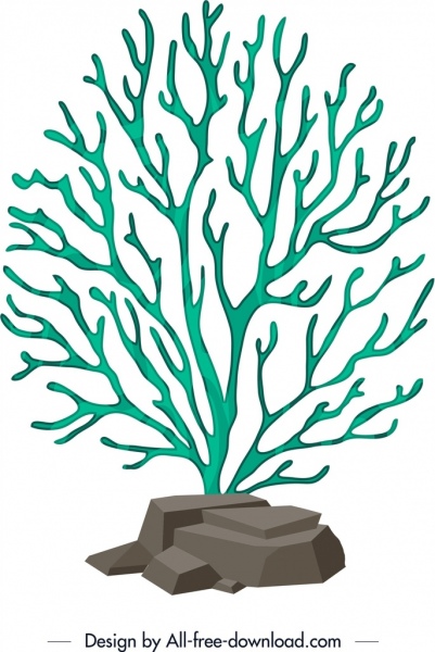 Korallenhintergrund grüner Baum Stein Symbole 3D Design