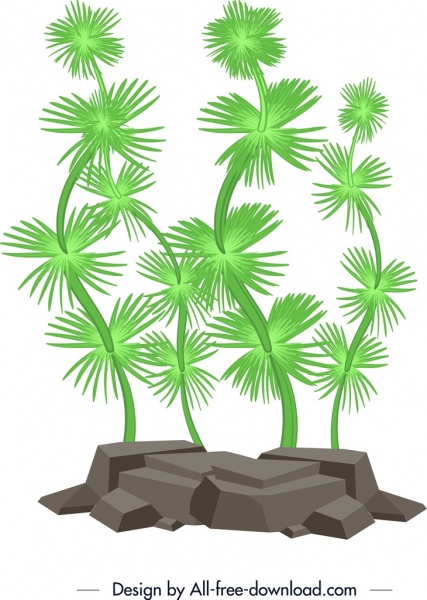 coral pintura árvores verdes ícone decoração