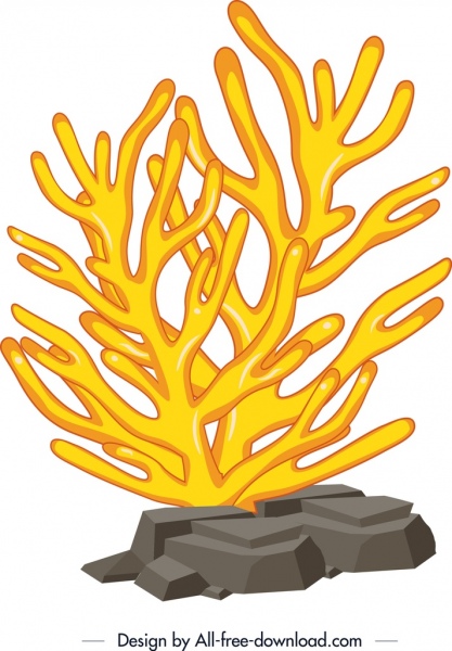 珊瑚の絵黄色の形をした木のアイコン3Dデザイン
