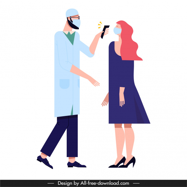 Corona Epidemie Banner Arzt Healthcheck Zeichentrickfiguren Skizze