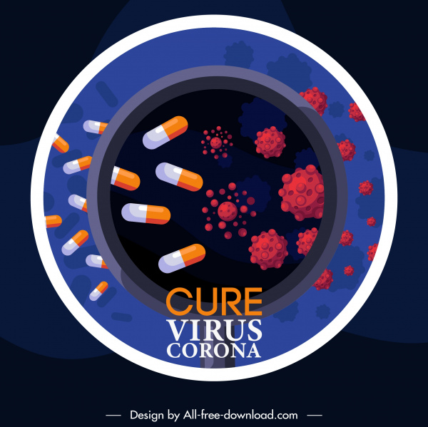 Corona-Epidemie Schutz Banner Kapseln Viren Skizze