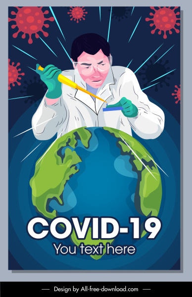 Corona-Virus-Banner Erde Chemiker Arzt Skizze