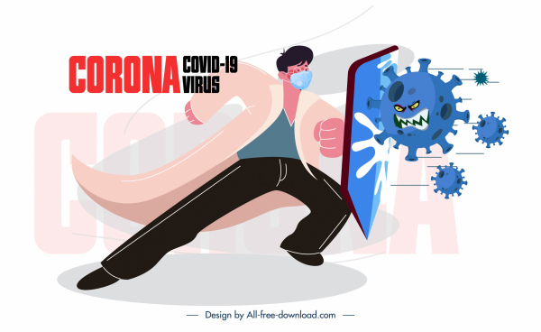 Corona-Virus-Banner Kampf Arzt stilisierte Virus Skizze