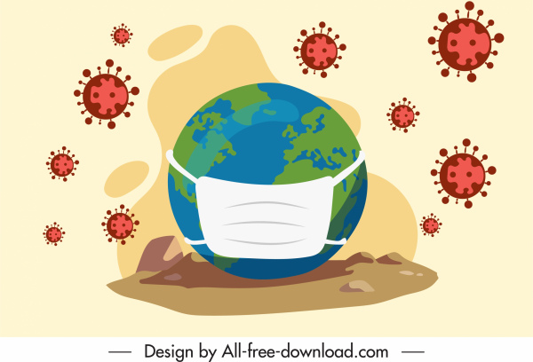 Corona-Virus-Banner maskieren Erde Bakterien Skizze