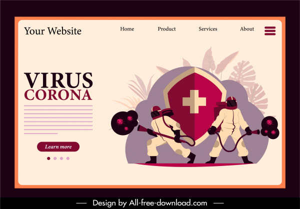 corona virus banner webpage design combattenti medici schizzo