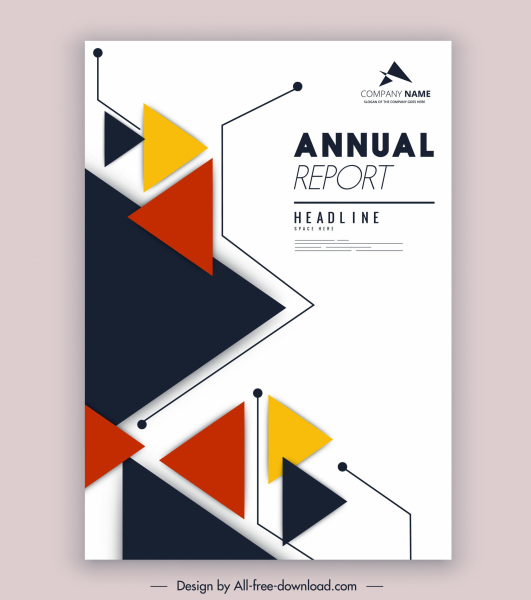 template laporan tahunan perusahaan dekorasi segitiga berwarna-warni