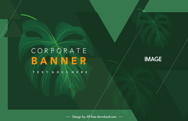 корпоративный шаблон баннера темно-зеленый листья декора