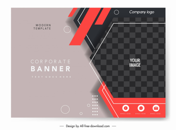 template banner perusahaan dekorasi kotak-kotak gelap modern yang elegan