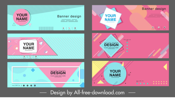 Banner công ty mẫu đầy màu sắc phẳng hình học thiết kế ngang