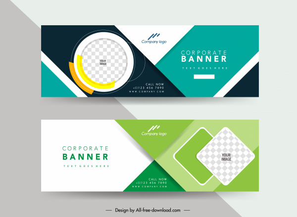 template banner perusahaan dekorasi kotak-kotak geometris modern